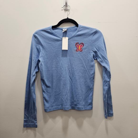 VINTAGE Y2K 2000s NEW with tag Old Navy Girls Long Sleeve Top Blue Butterfly 14 - Picture 1 of 4